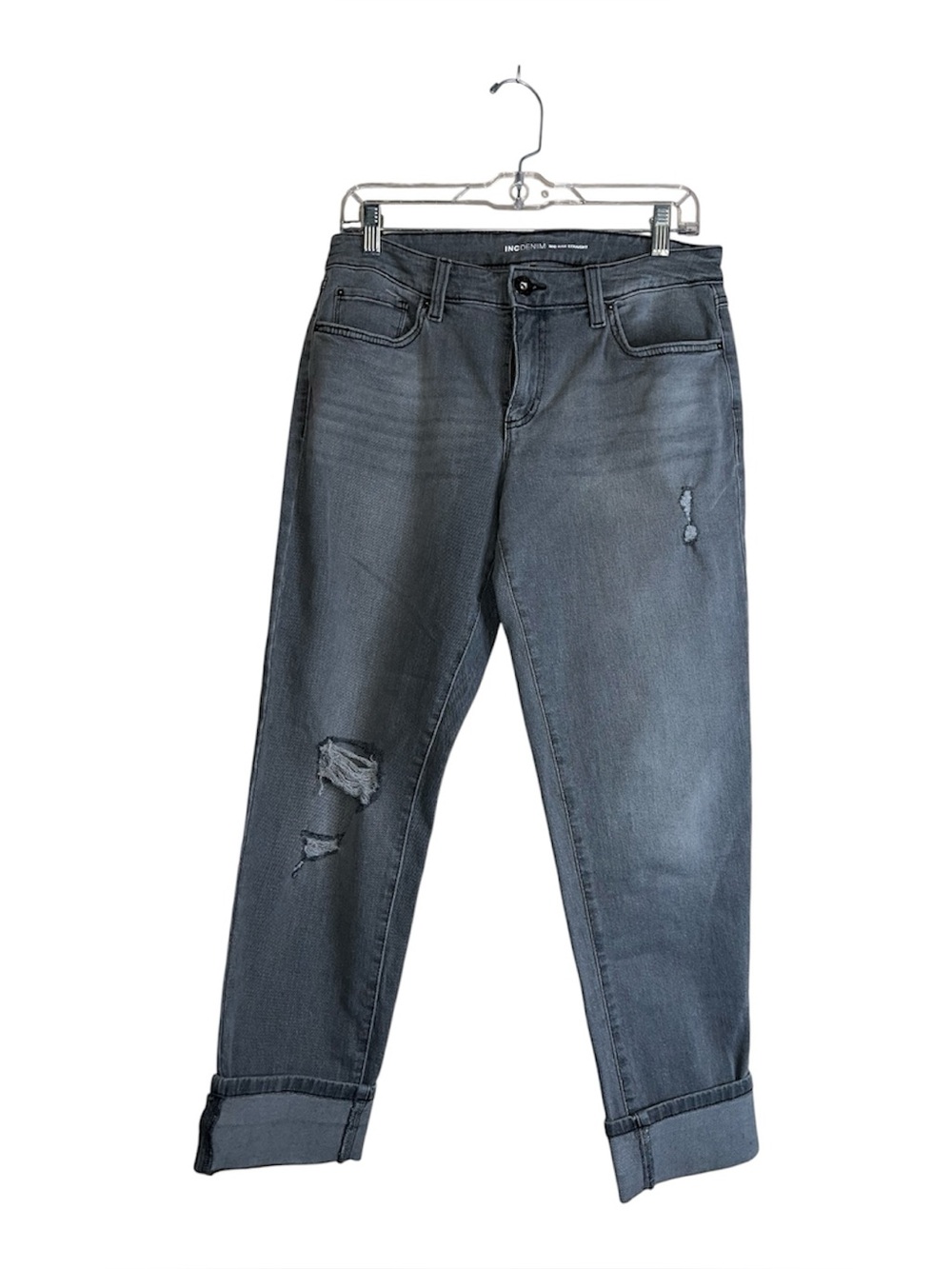 INC International Concepts Gray Mid Rise Distressed Jean Sz 28